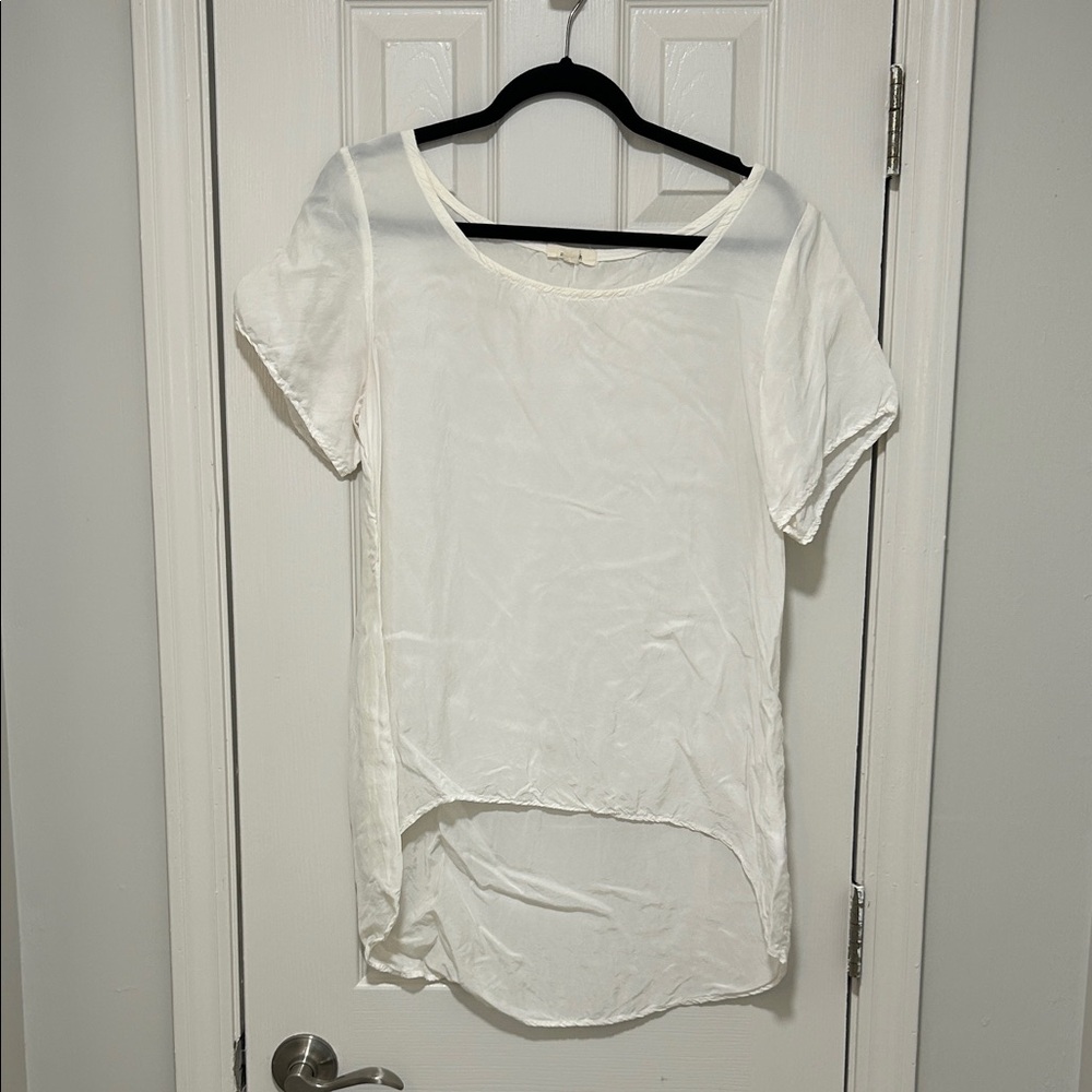 Skin White Short-Sleeve Scoop-Neck High-Low Tunic